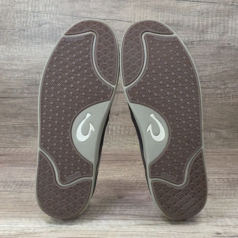 OluKai Lae'ahi Lauhala Men's Size 9M Brown Woven Leather Slip-On Casual Shoes